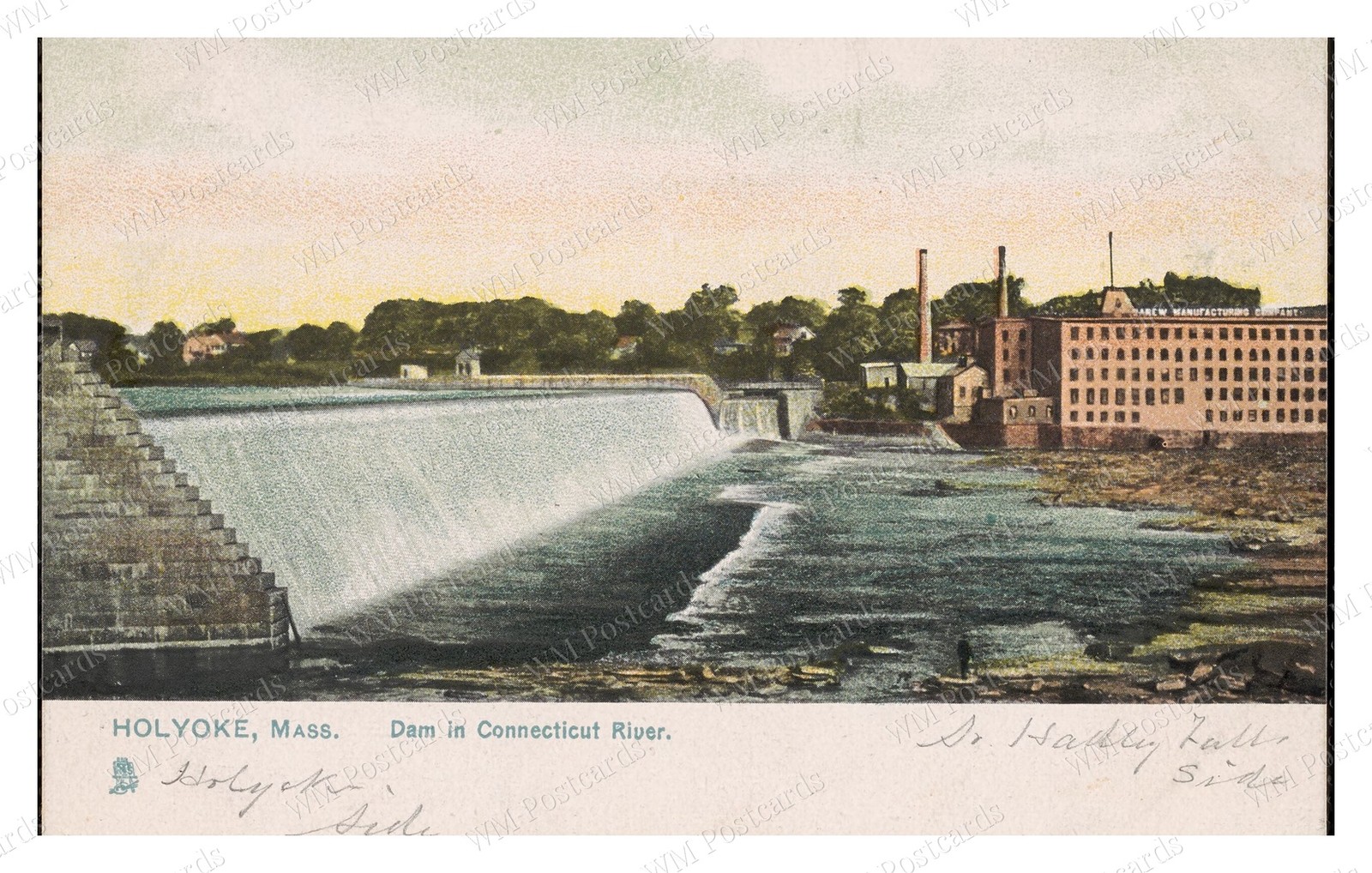 Holyoke Massachusetts 1910s Connecticut River Dam Mill Buildin Standard Postcard