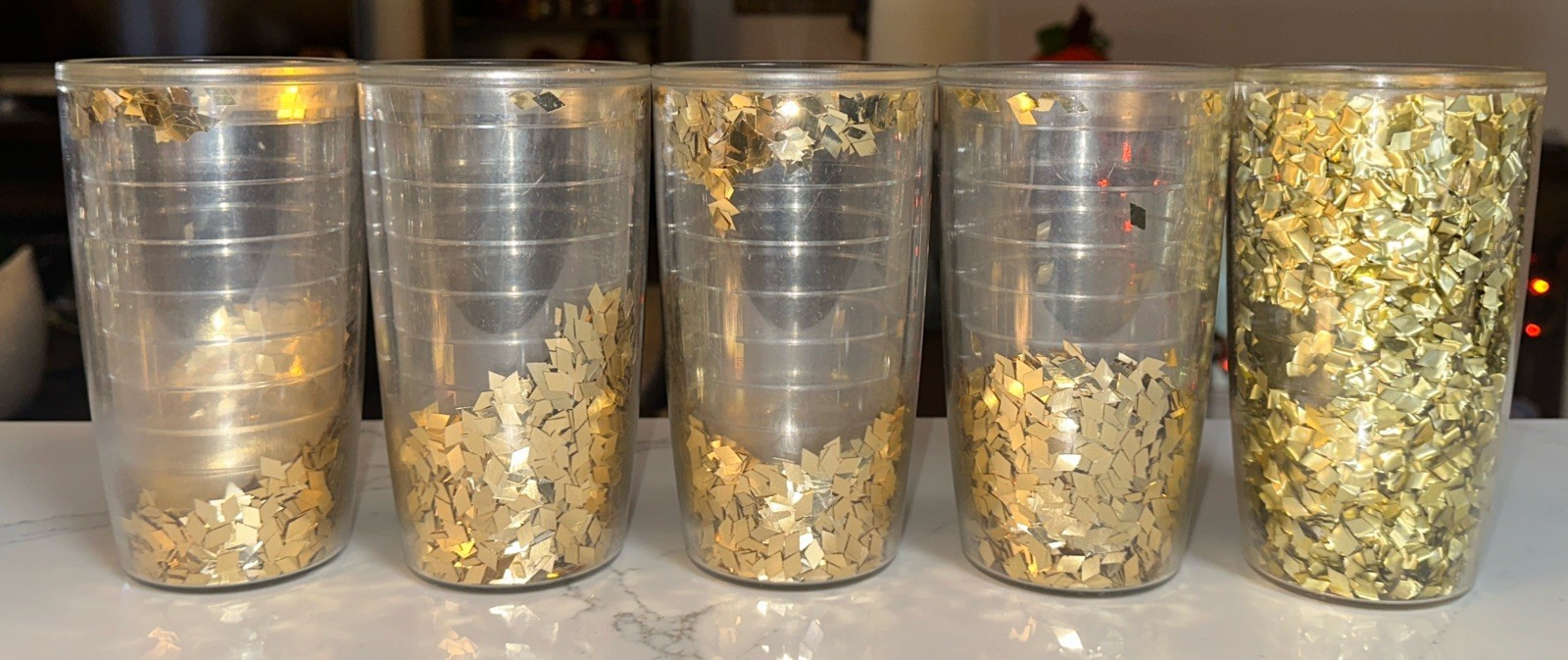 Tervis Set Of 5, 16oz. Gold Confetti Tumblers Lifetime Guarantee - Rare HTF READ