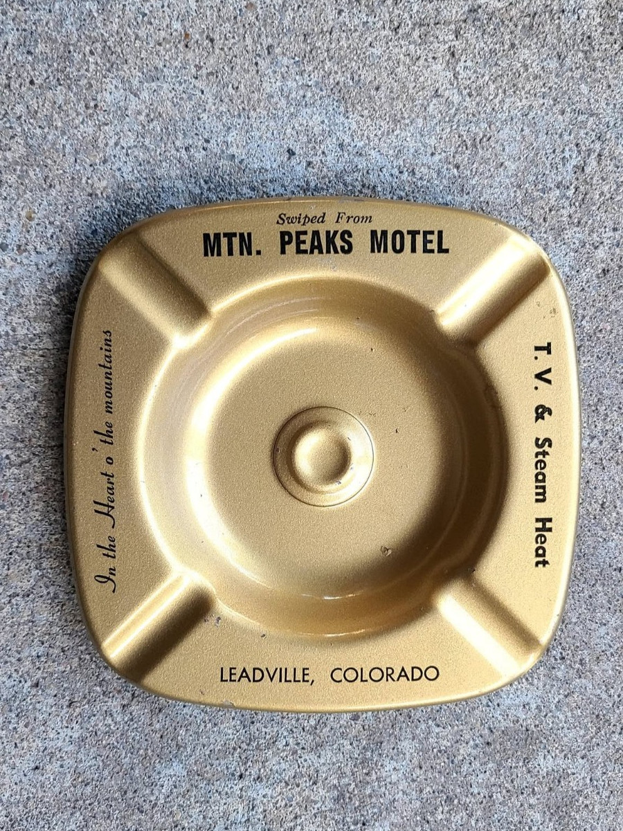 Mountain Peaks Motel Metal Ashtray Leadville Colorado Vintage