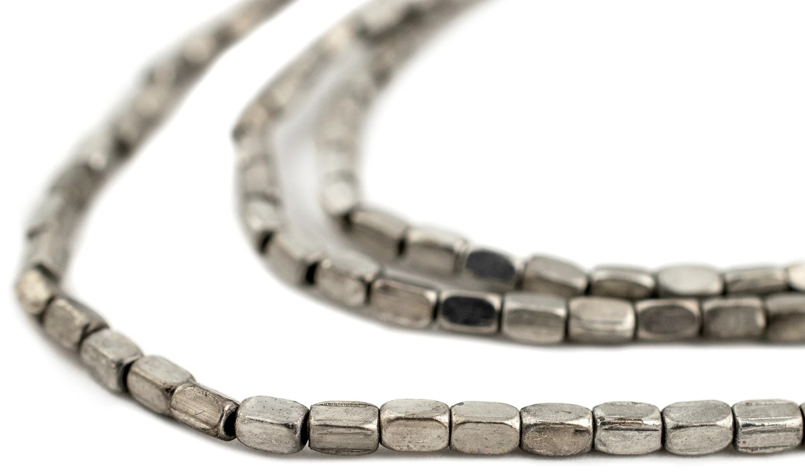 Antique Silver Faceted Rectangle Beads 4x2mm White Metal 24 Inch Strand