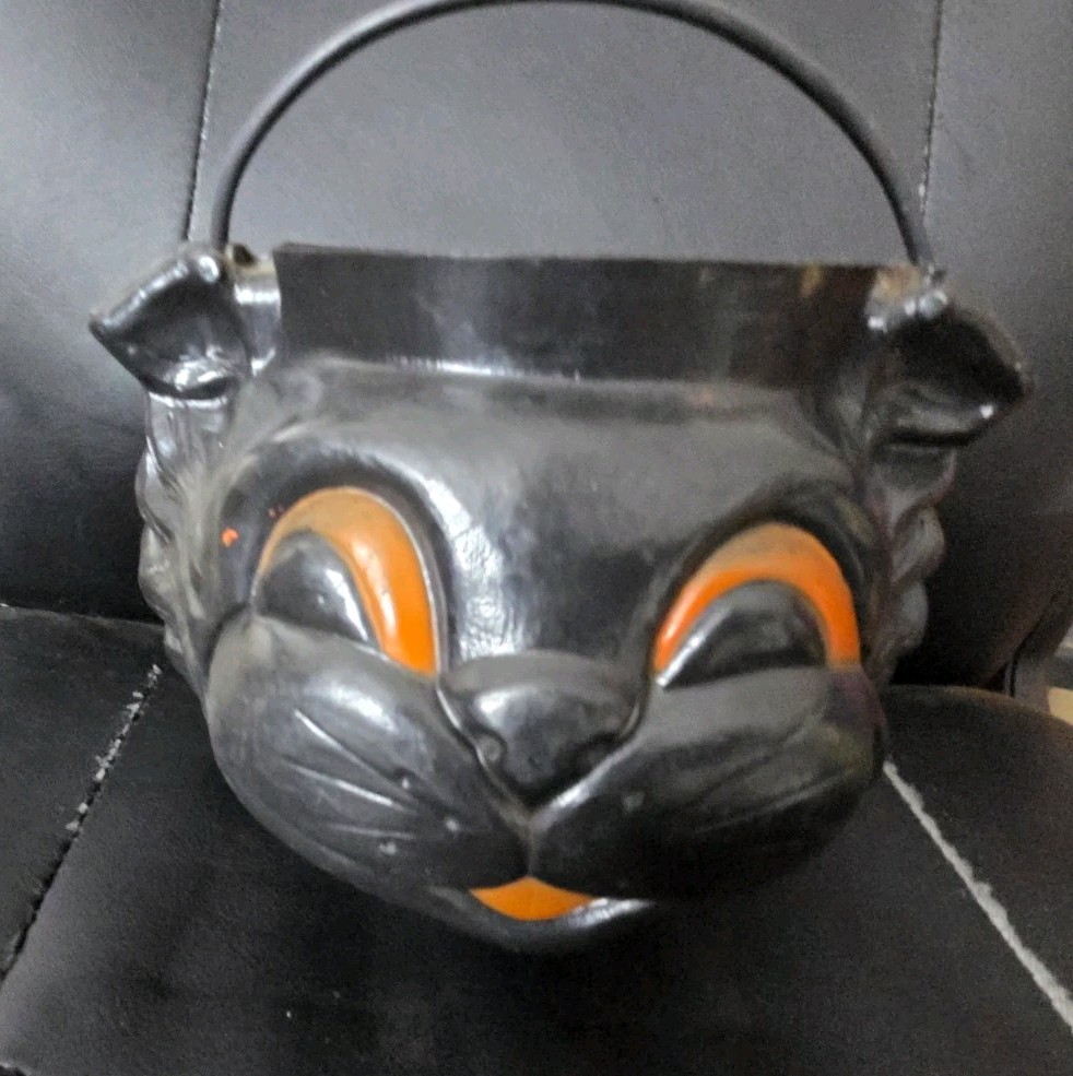 vintage Empire plastic black cat trick or treat pail