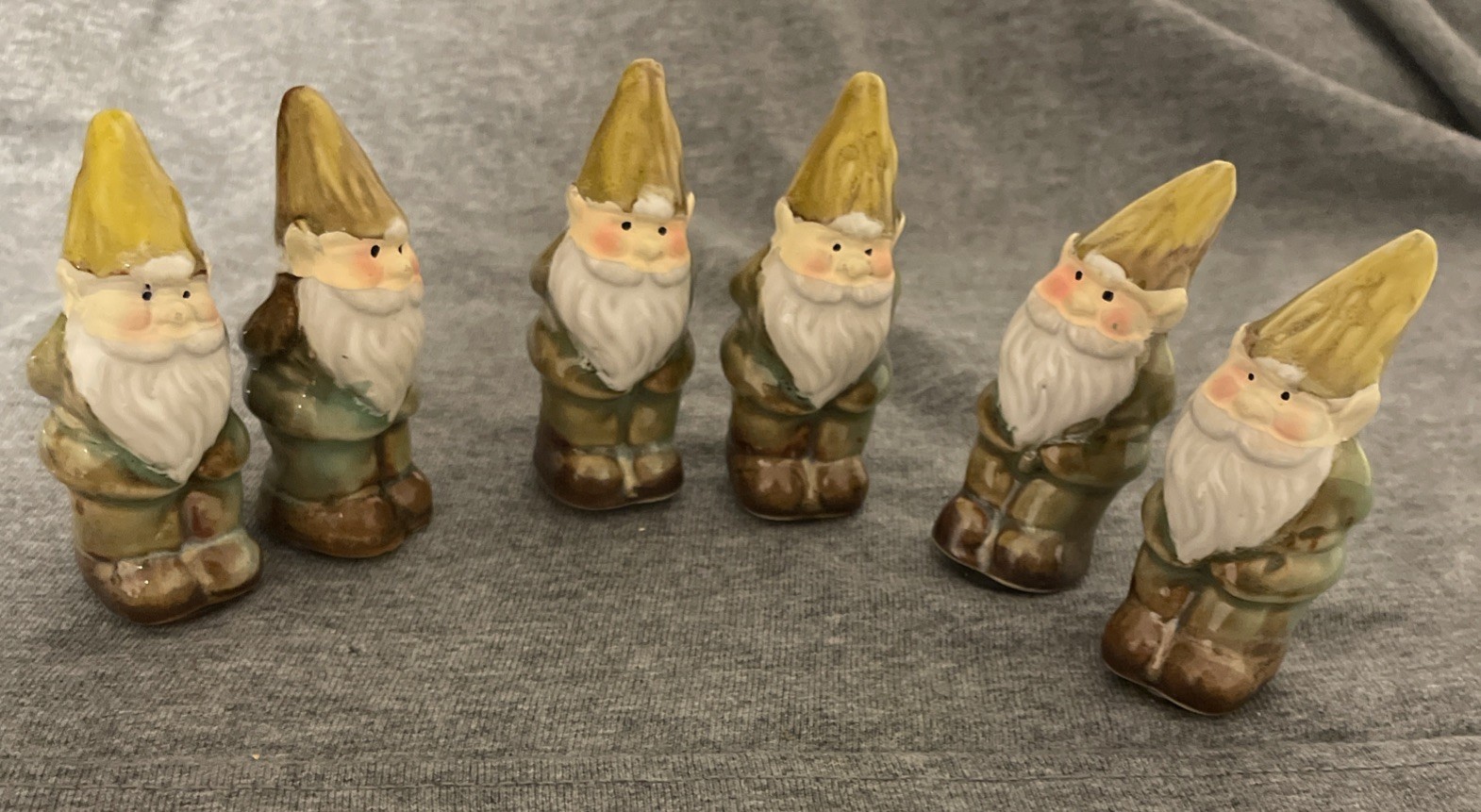 3 Pairs Set Of 6 Vintage Ceramic Gnome Salt And Pepper Shakers 2.5” MCM