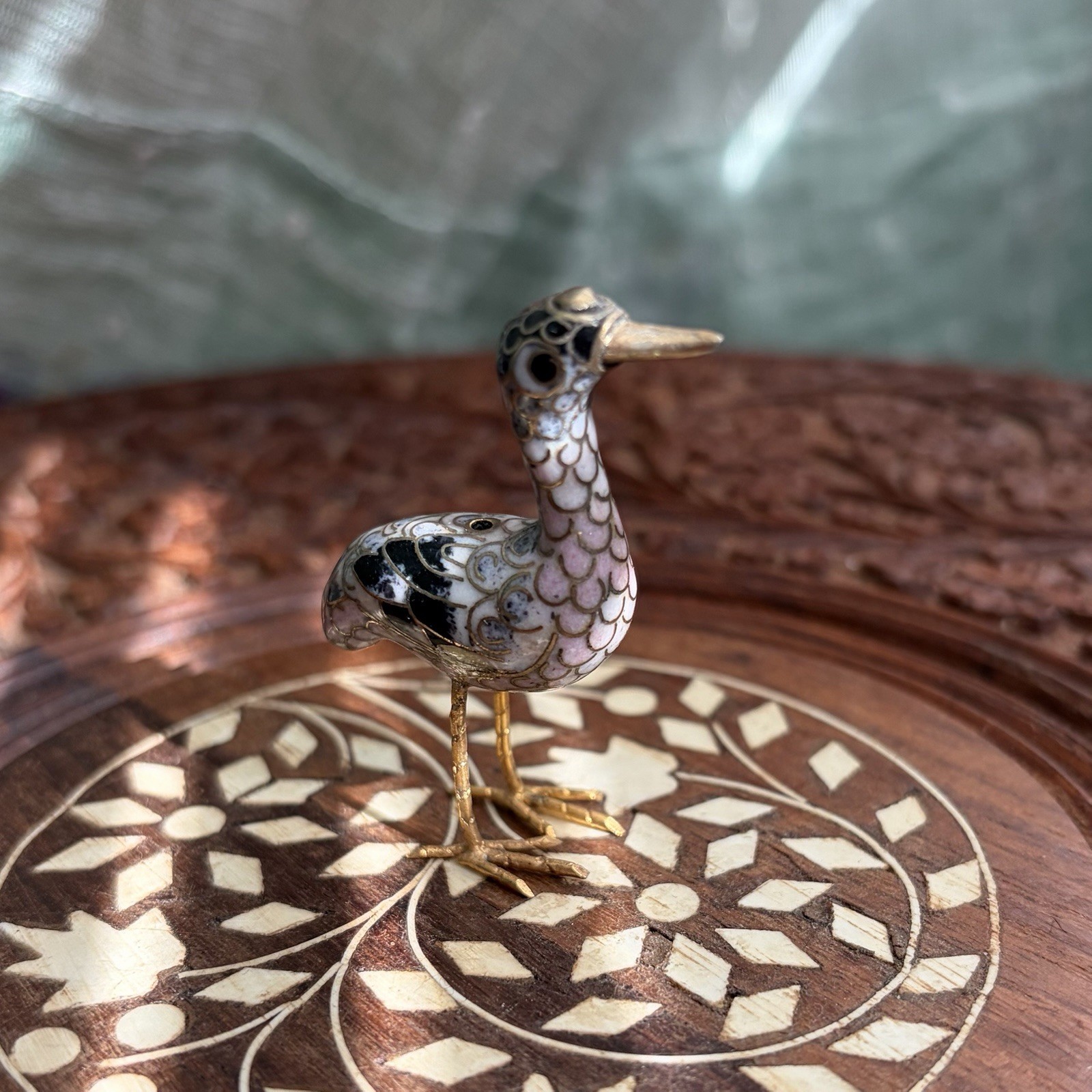 Vintage Miniature Chinese Cloisonne Enaml Bird Figurine