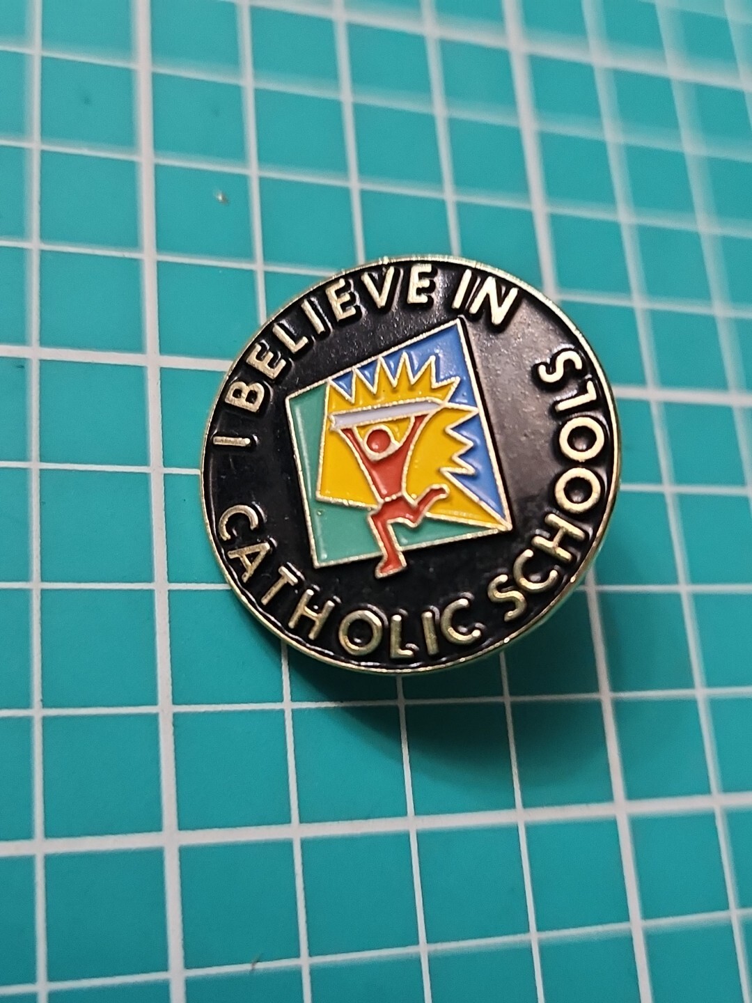 Vtg I Believe In Catholic Schools Gold Tone Lapel Pin
