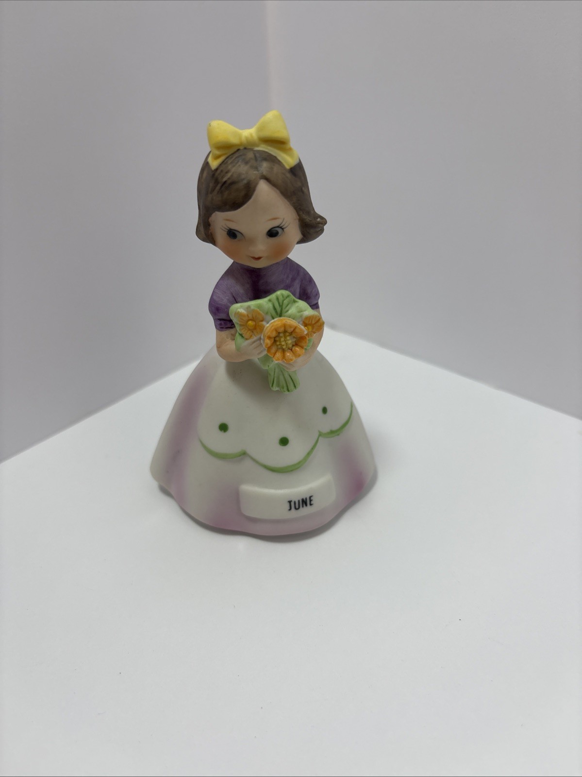 Vintage June Birthday Porcelain Figurine Girl Holding Flowers Pink Dress