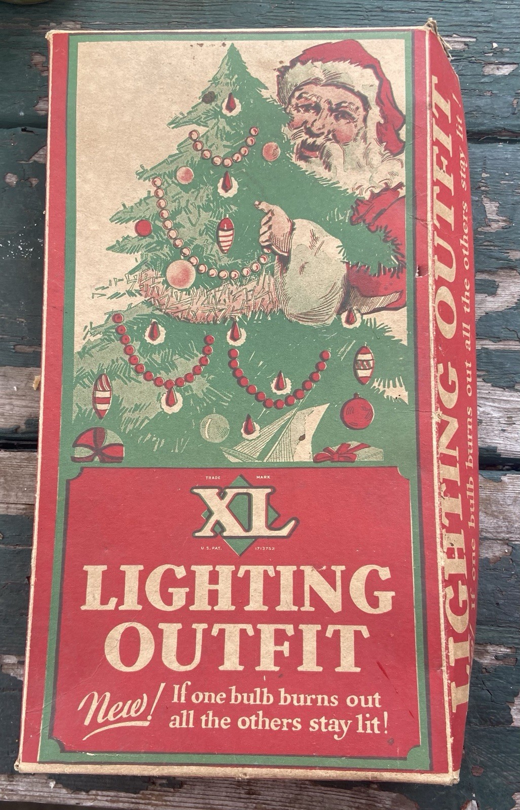 ANTIQUE  VTG CHRISTMAS XL BRAND Lighting Outfit EMPTY SANTA BOX ONLY 1930\'s