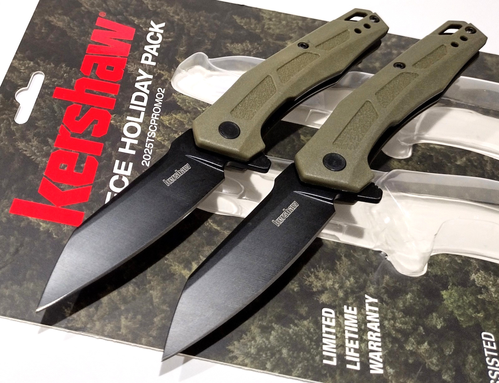 KERSHAW KS7018 2 PC OD Green Spring Open Assisted Tactical Folding Pocket Knife