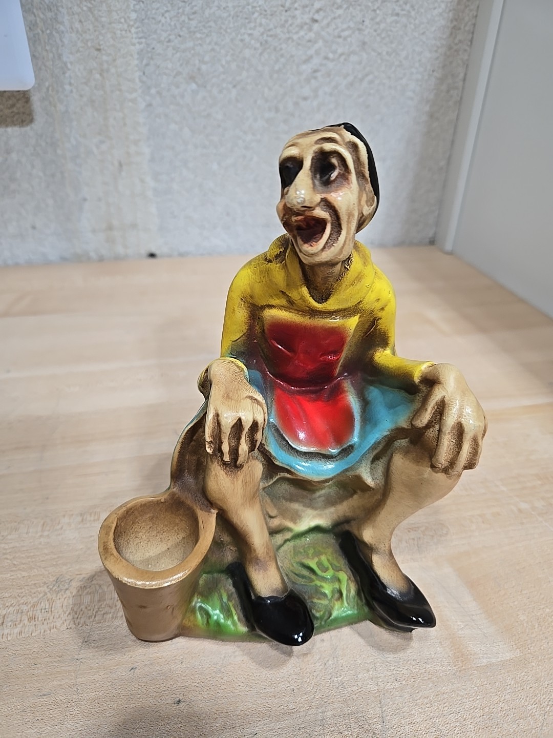 Vintage Unique Farmhouse Lady Milking Cow Stool Bucket Chalkware 1930s Anderson