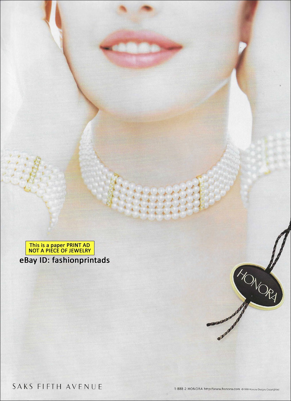 vintage HONORA Fine Jewelry 1-PAGE PRINT AD 1999 pretty woman pink lips