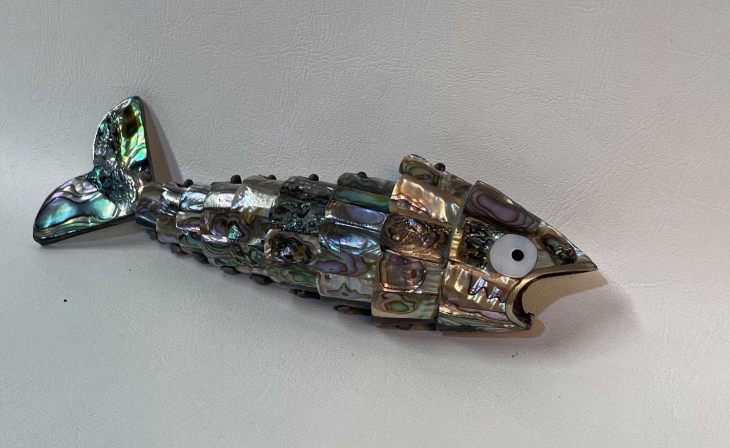 Beautiful Vintage Abalone Articulated Fish  Bottle Opener Handmade In Mexico EUC