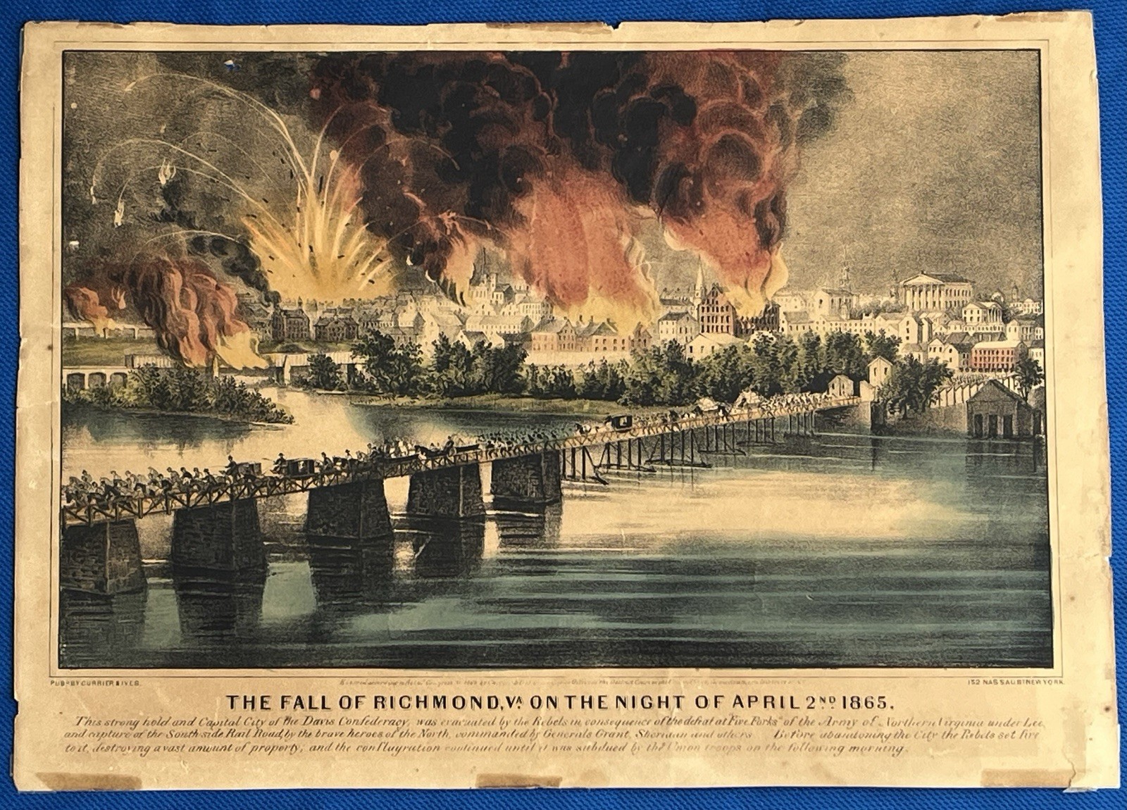 Original Currier and Ives lithograph Print - The Fall of Richmond 1865 Civil War