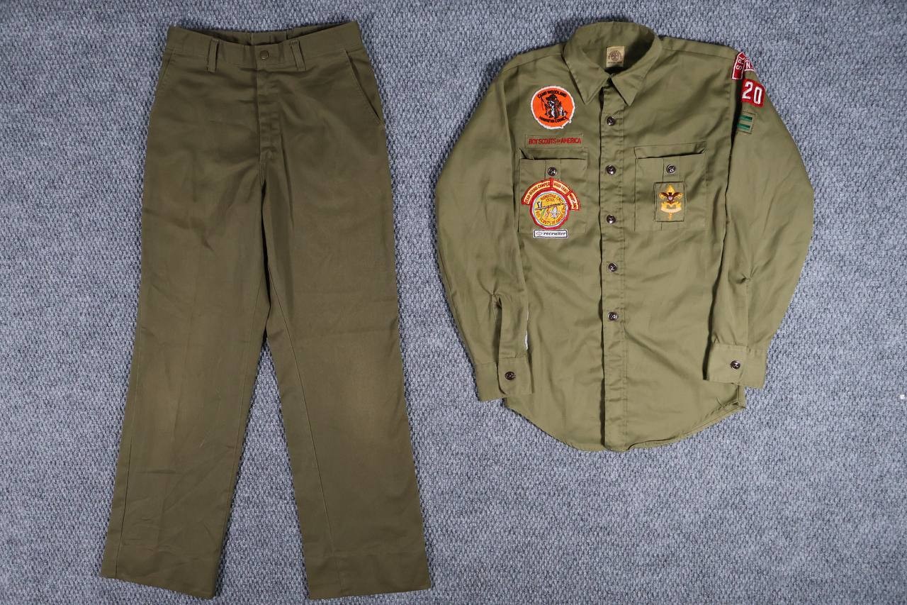 Vintage 1970s Boy Scouts of America Official Uniform Shirt & Pants Khaki Set