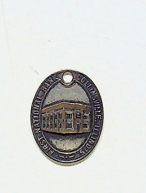 First National Bank Collinsville IL Keychain Tag Metal Tone Advertising