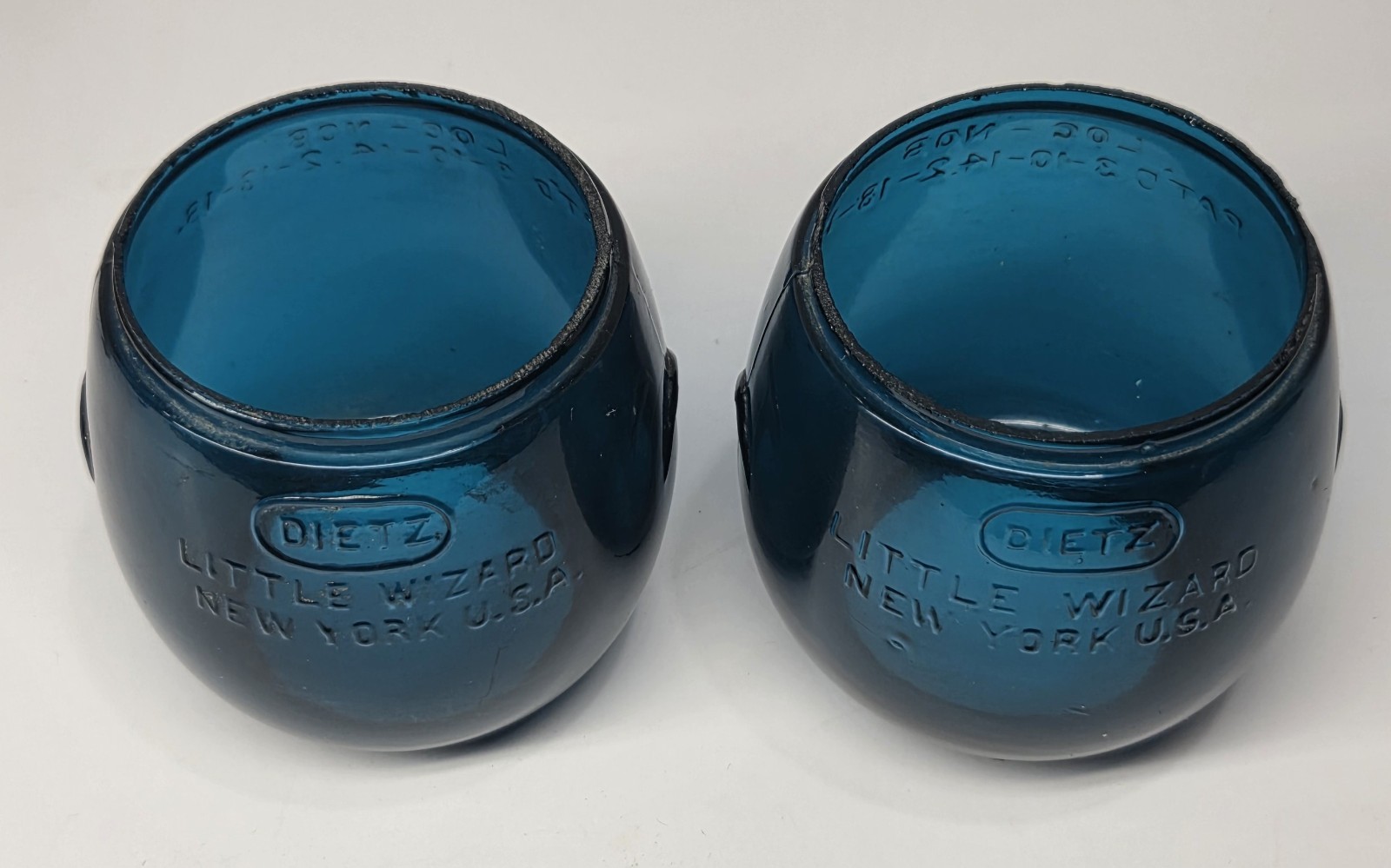 Vintage Dietz Little Wizard Blue Glass Lantern Globes LOC NOB Lot of 2 TEAL