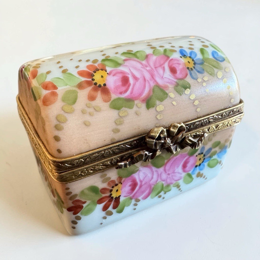 Limoges France Peint Main CB Floral Rose Porcelain Trinket Box Hand Painted