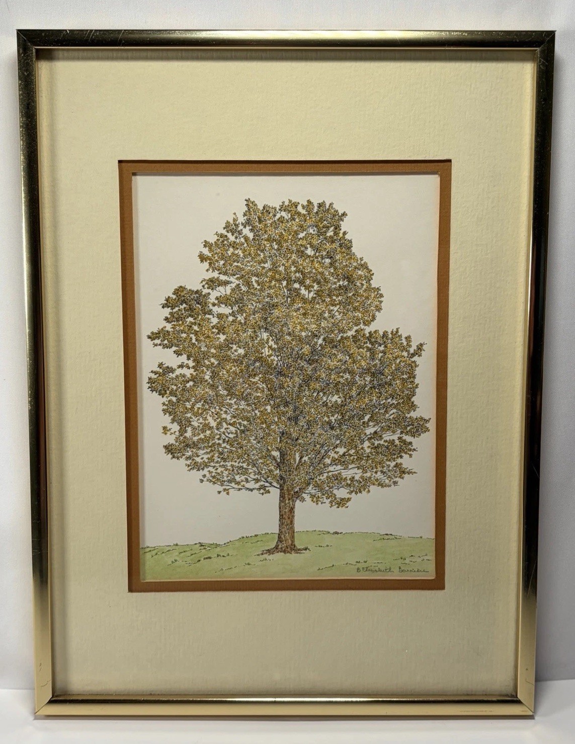 VTG B. Elizabeth Barriere Artist Signed Hand Tinted Watercolor Print Fall Tree