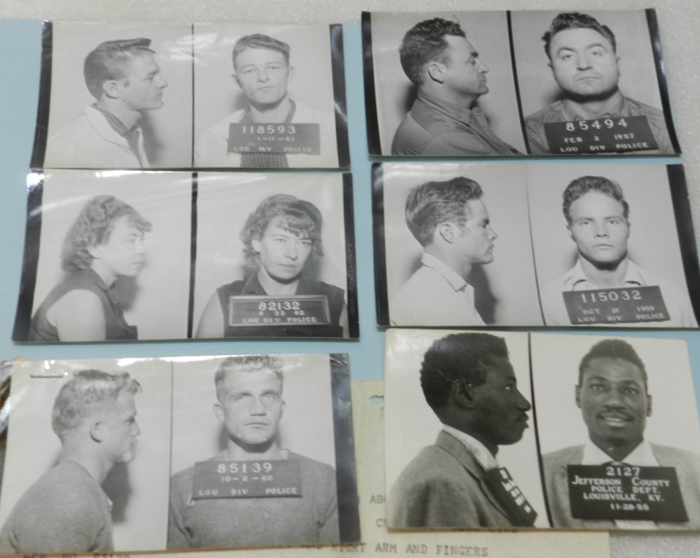 6 - 1950s - 1960s B/W Booking Mug Shots Original Louisville KY Police Dept C64JJ