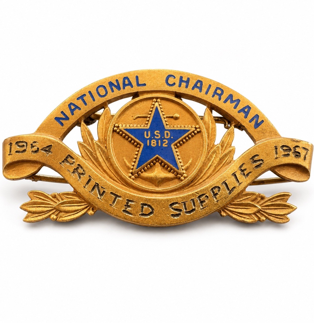 RARE 1954-1957 USD 1812 NATIONAL CHAIRMAN PRINTED SUPPLIES 14K GOLD FILL PIN USA