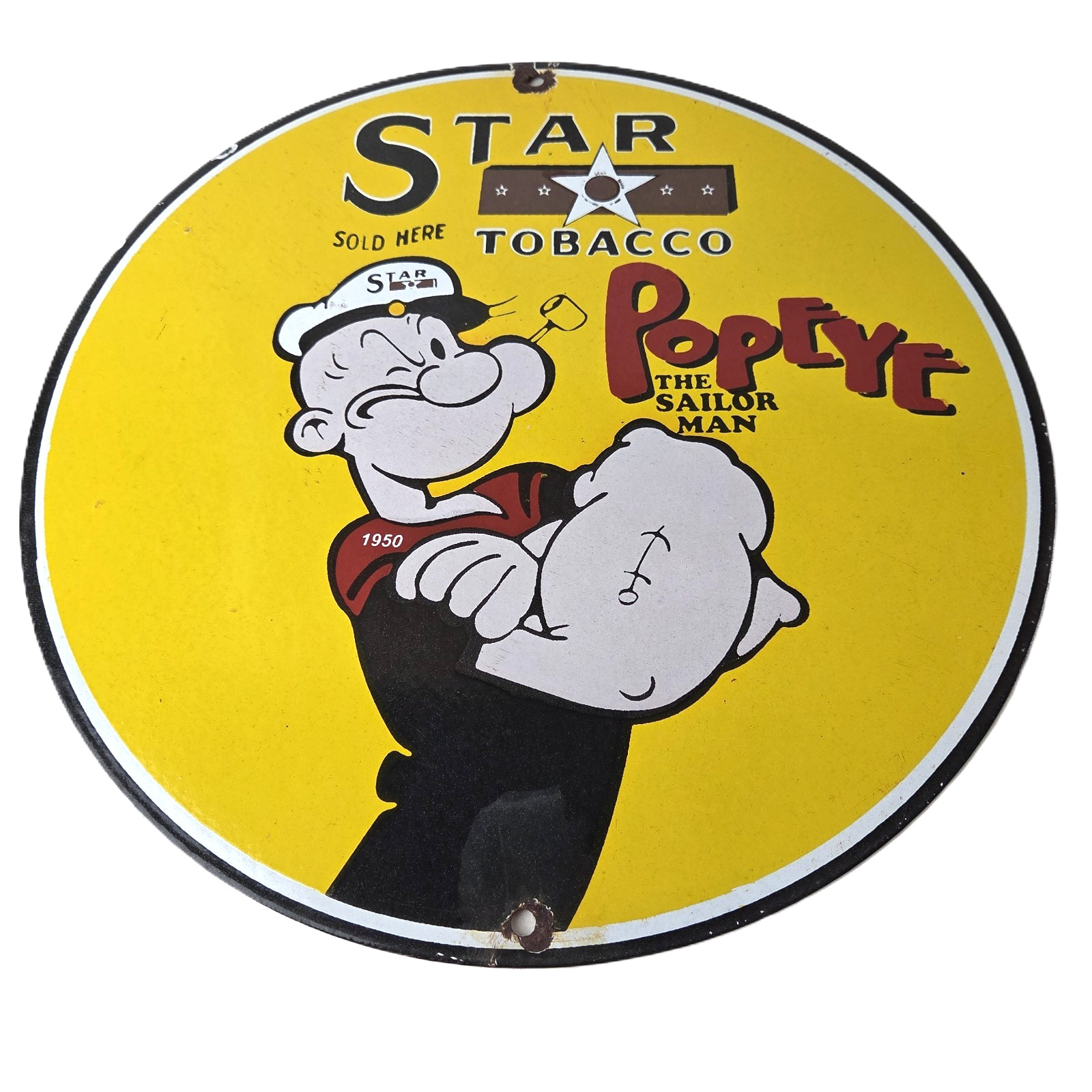 Vintage Star Tobacco Cigarette Sign - Porcelain Popeye Gas Pump Plate Sign