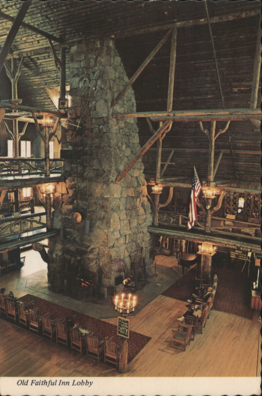 Yellowstone National Park, Wyoming WY Old Faithful Inn Lobby with Massive Stone