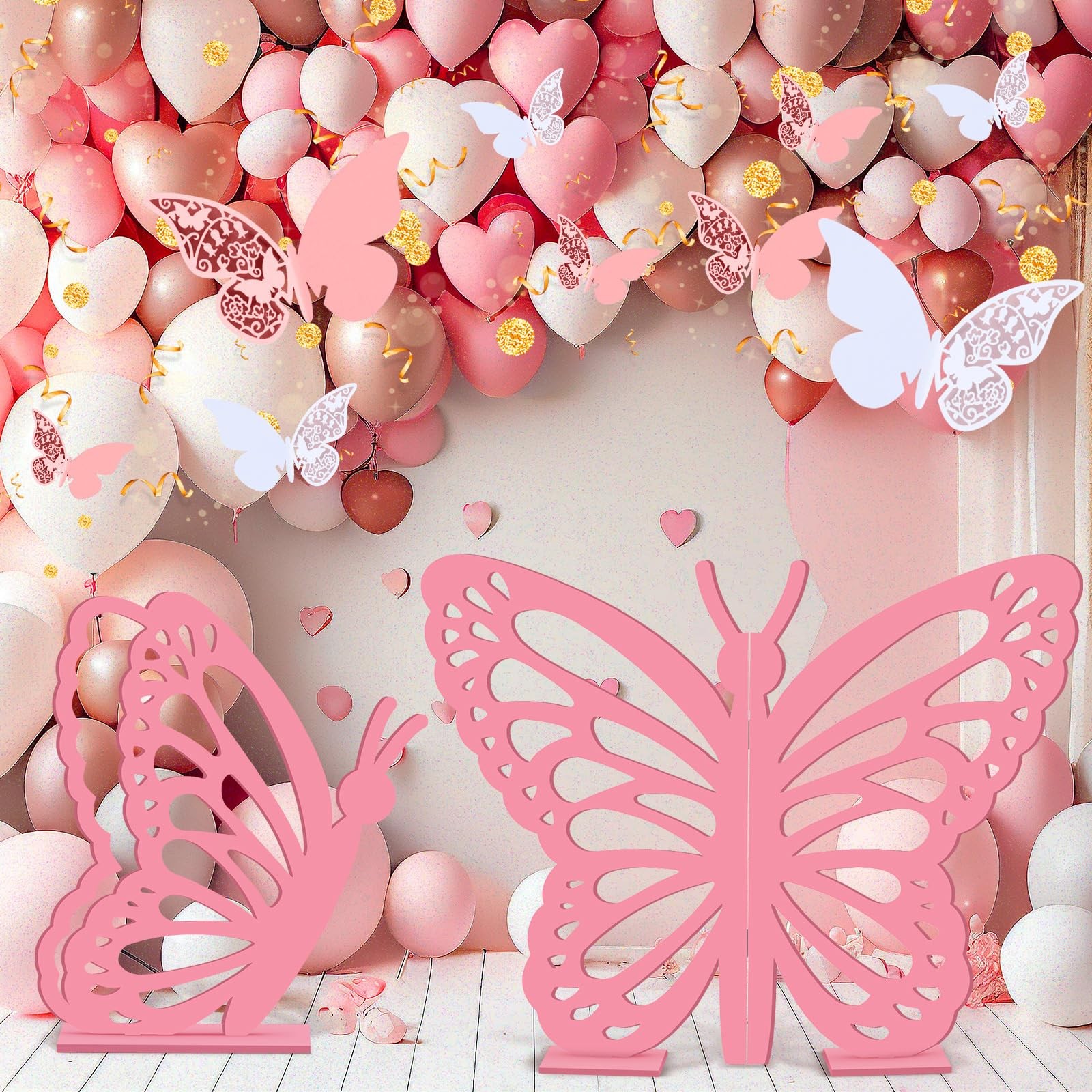 Yousoontic 2 Pcs Large Wooden Butterfly Props Pink
