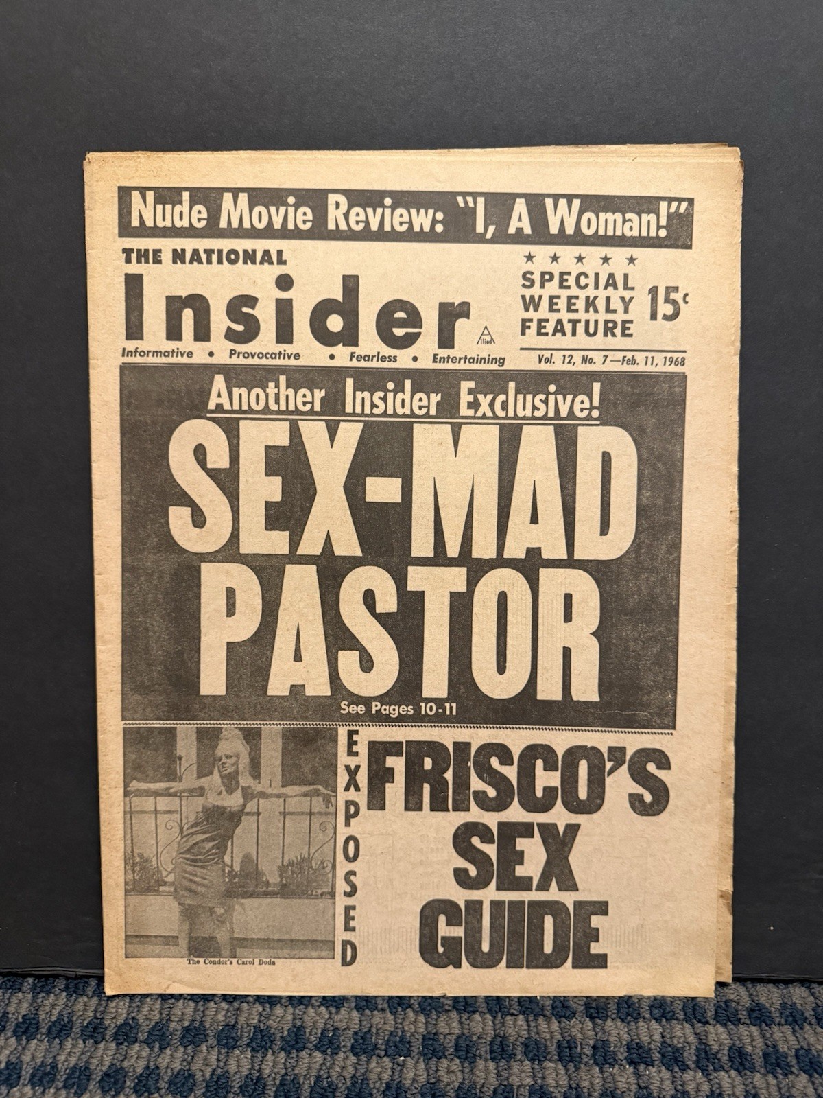 1968 The National Insider Newspaper,Sex Mad Pastor, Condor’s Carol Doda VRN10L-1