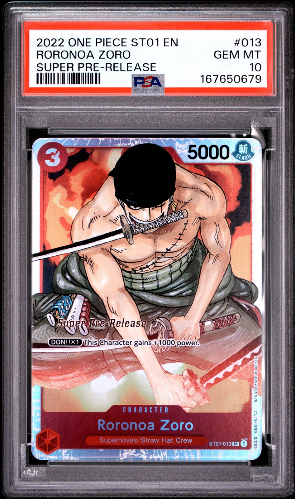 2022 ONE PIECE STARTER DECK ST01-STRAW HAT CREW #013 RORONOA ZORO PSA 10