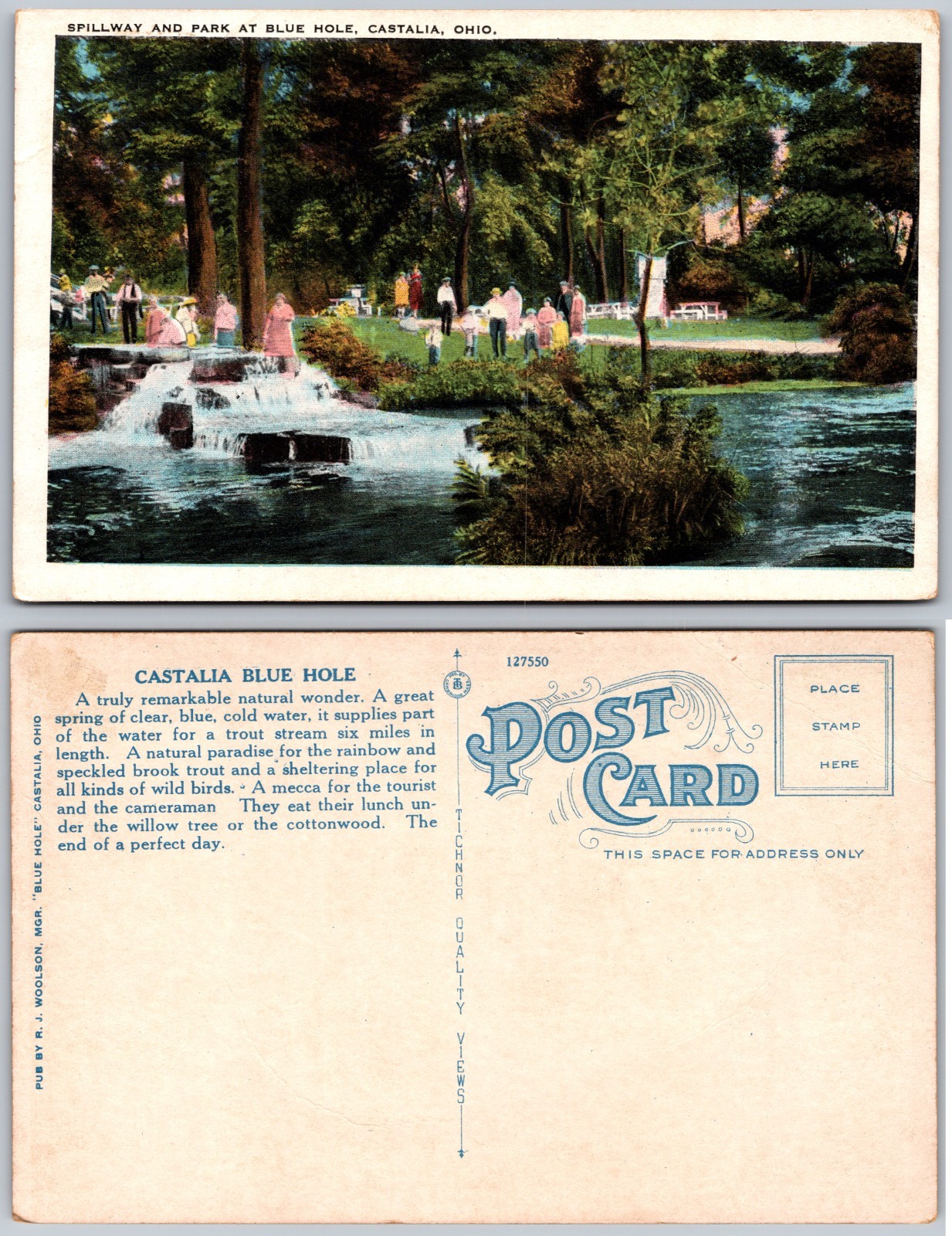 Spillway And Park Blue Hole Castalia Ohio Postcard