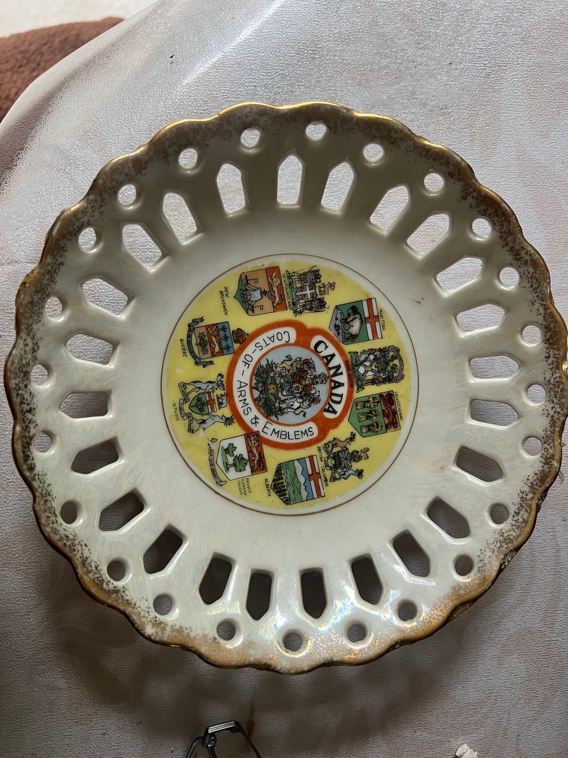 Vintage Canada Coats of Arms Souvenir Plate Japan Fine China Pierced