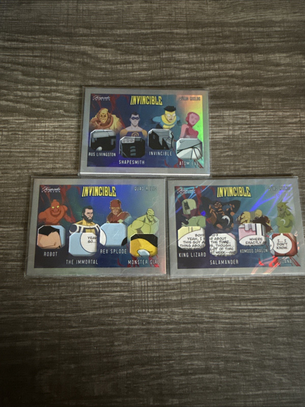 Amazon Keepsake Season 2 Invincible Lot of 3 Quad Relic Cards, With 06/20 Card