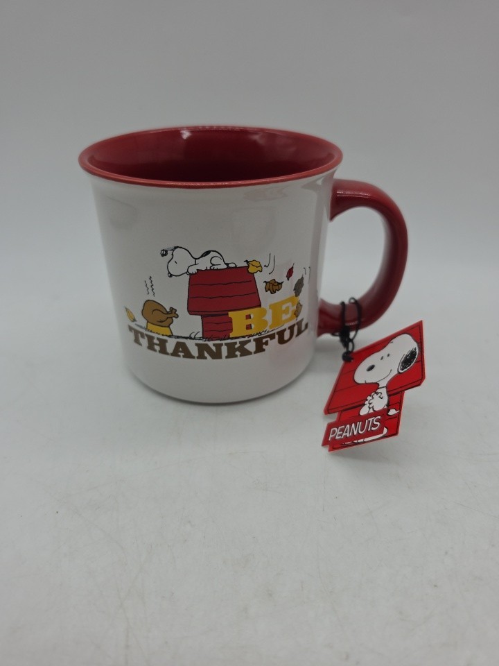 Peanuts Snoopy  'Be Thankful' Big Mug 21oz Fall Leaves Turkey Thanksgiving red/w
