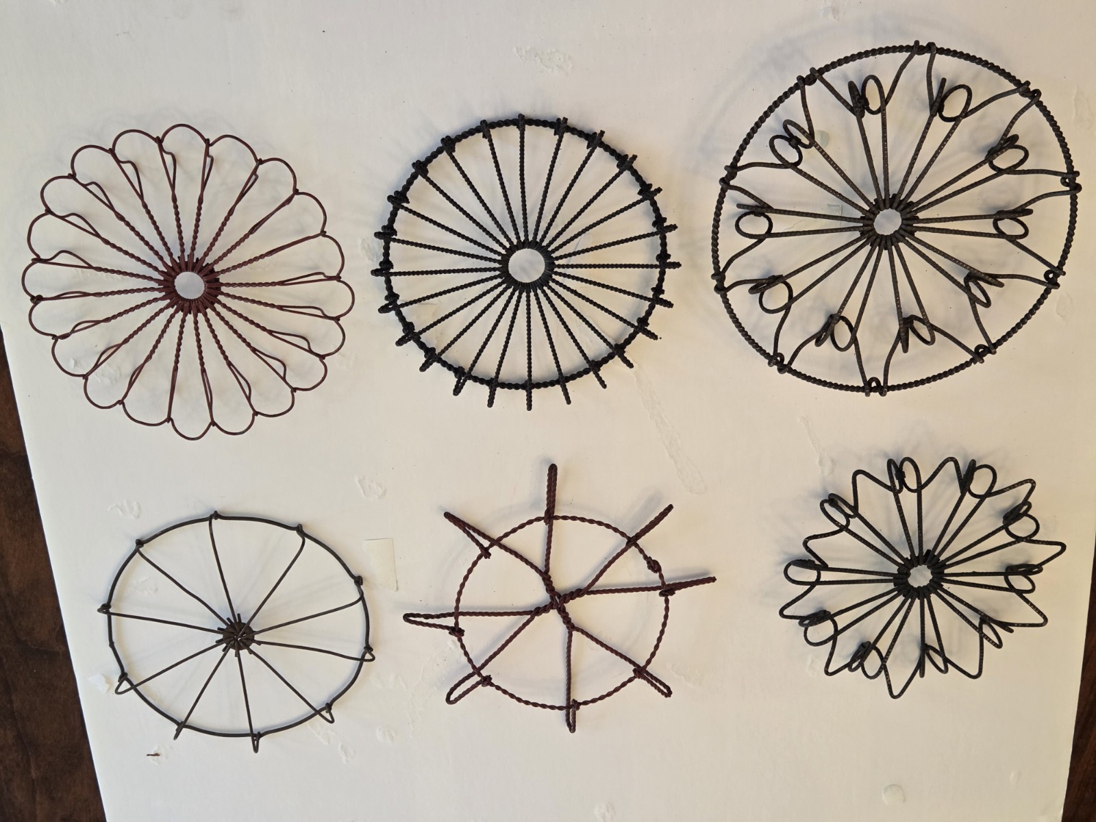 Antique Lot of 6  Metal Wire Trivets,  approx. 6 inches-8inch