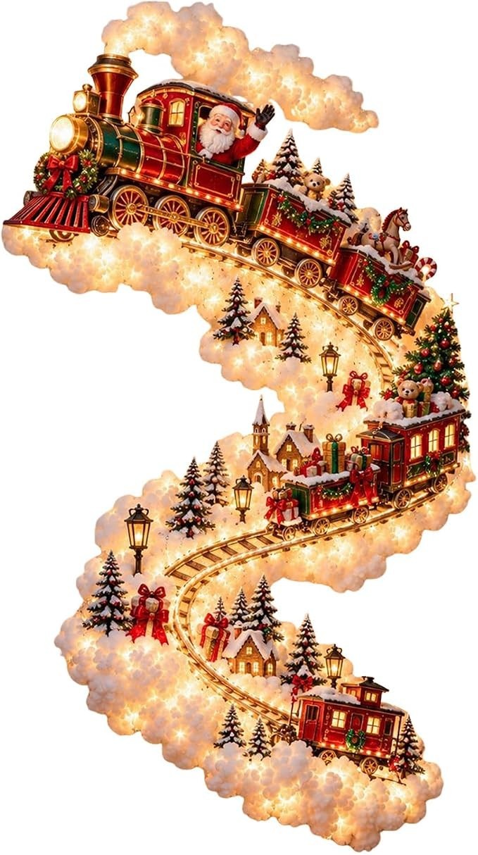 Christmas Magic Trail Wall Light LED Santa Train Wall Hanging Light  Holiday Dec