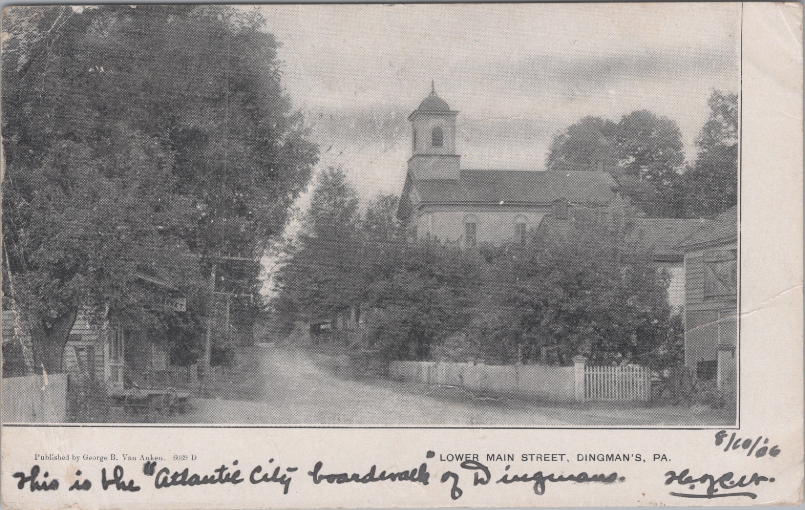 Lower Main Street Dingmans PA Postcard c1906 B&W
