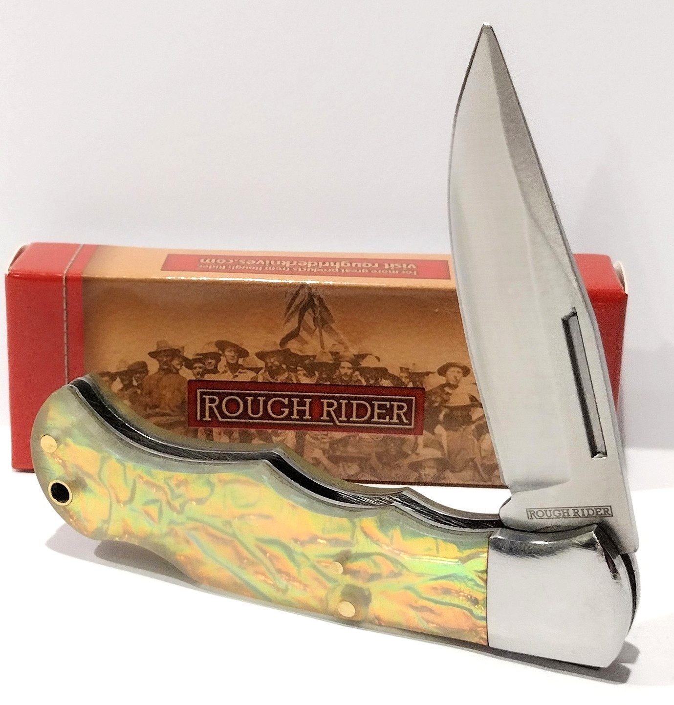Rough Rider Crystal Glow Stainless Steel Lockback Folding Pocket Knife RR2745