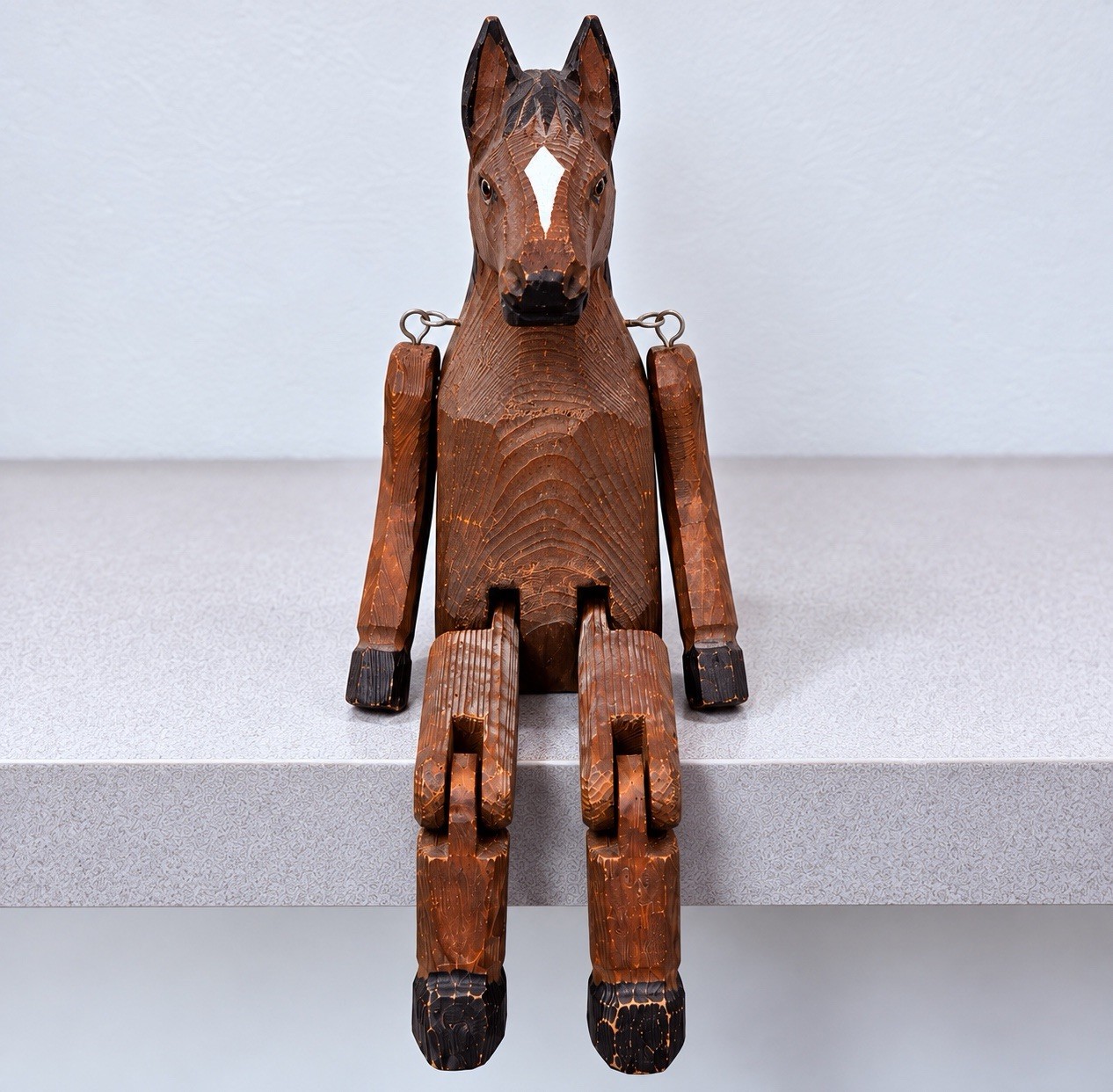 VTG Hand Carved Wooden Horse Shelf Sitter Jointed Articulated Folk Art 16in