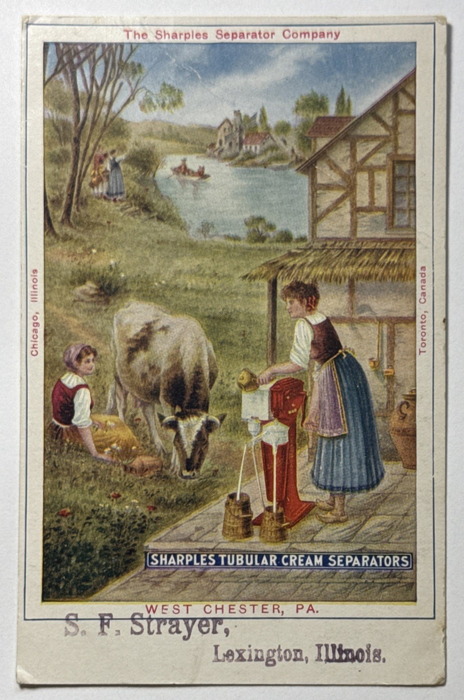Sharples Seperator SF Strayer Lexington IL Early 1900s Advertising Postcard