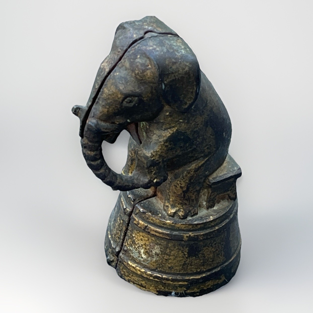 Antique Cast Iron Elephant Still Penny Bank Gold Paint Trunk Up Late 1800s-1920s
