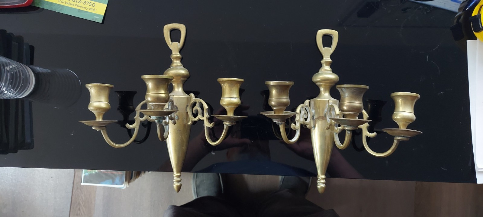 Baldwin Brass Candlestick Holder Wall Sconces Three Arm Candelabra Colonial