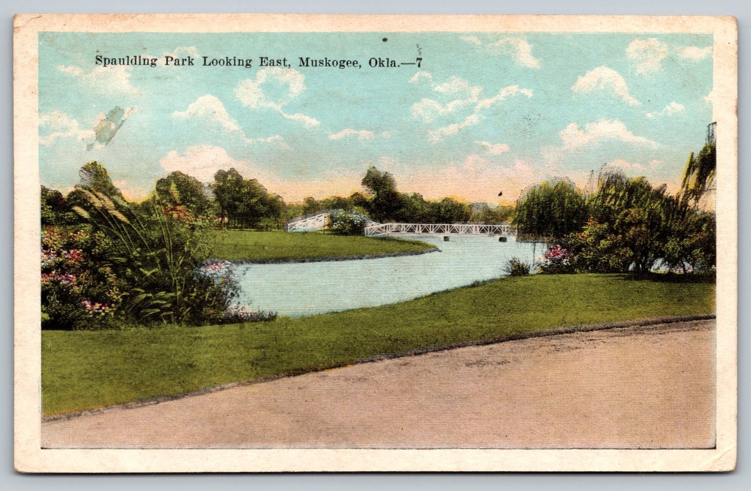 Vintage Spaulding Park Muskogee Oklahoma Scenic Postcard 1922