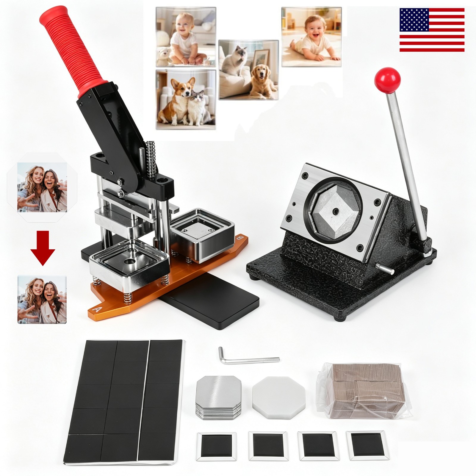 Square Fridge Magnet Press Machine Kit, 2x2 inch/50mm x 50mm, DIY Photo Fridge