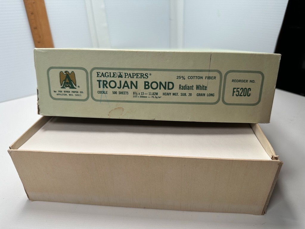 Vtg Eagle A Trojan Bond Radiant White 8.5” x 13” Grain Long~450 + Sheets w/box