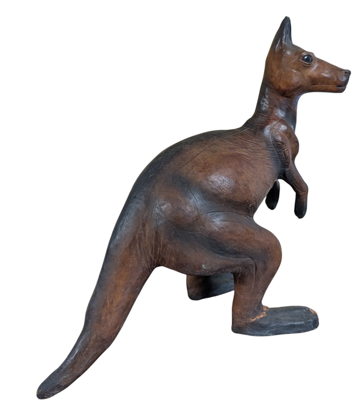 Vintage Mid Century Australiana Leather Wrap Paper Mache Kangaroo; c 1950