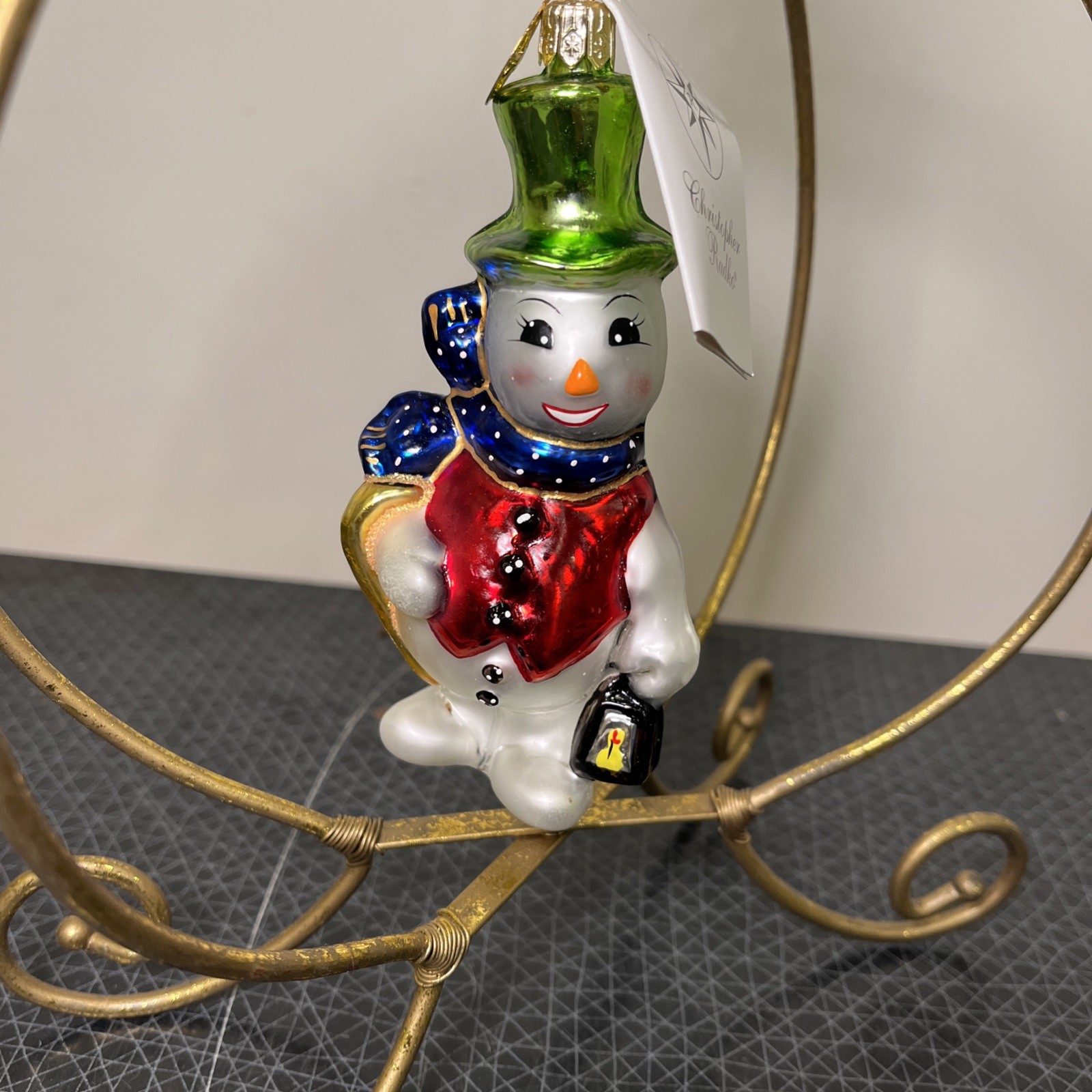 CHRISTOPHER RADKO Icenhowers Snowman Ornament Green Top Hat New, 4.75” Tall Rare