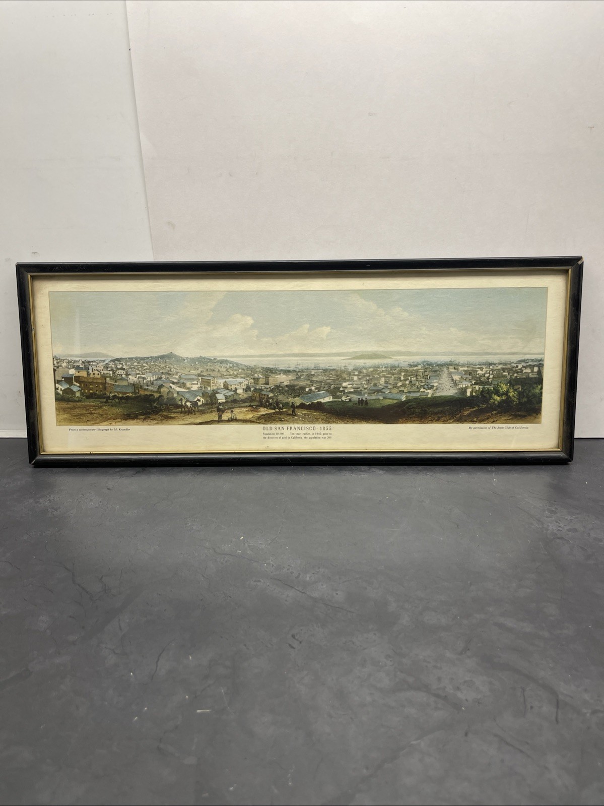 VINTAGE Lithograph of OLD SAN FRANCISCO CA 1855 Gold Rush 1940-50’s Framed Rare