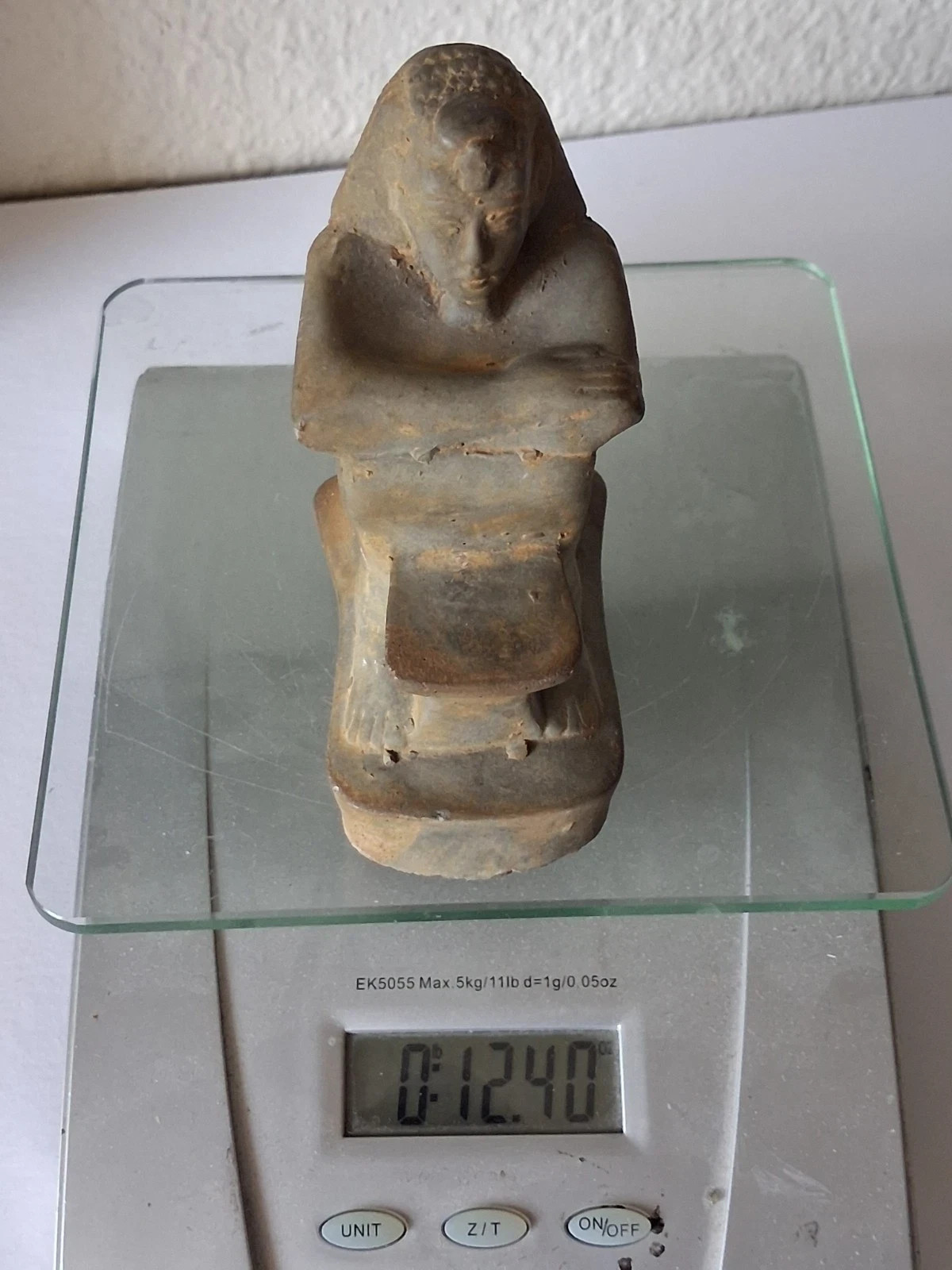 Antique Egyptian Stone Block Scribe Statue Seated Hand Carved 5\