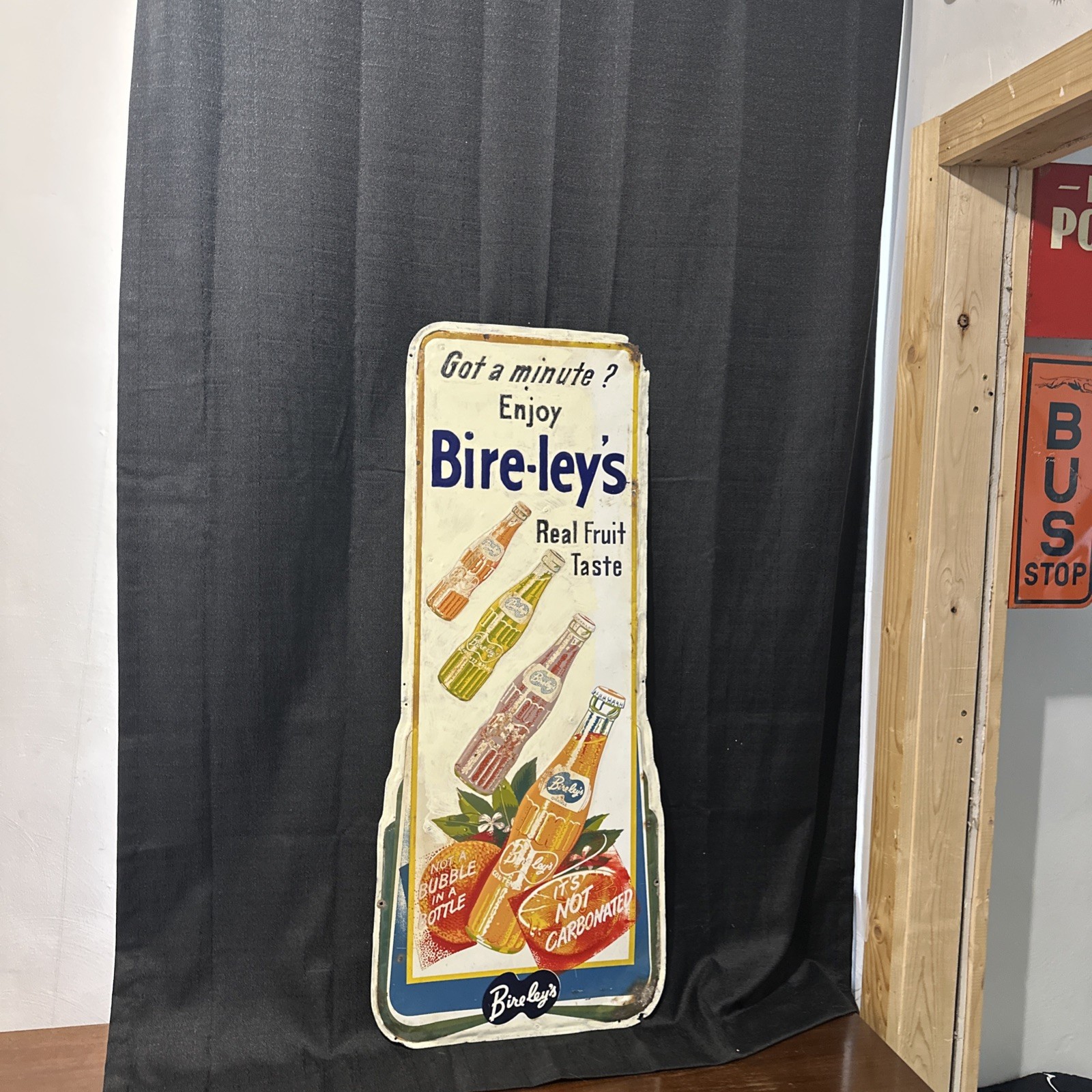 Original 1950s Bire-ley\'s Soda Tin Embossed Sign Advertising Vintage Soda Pop