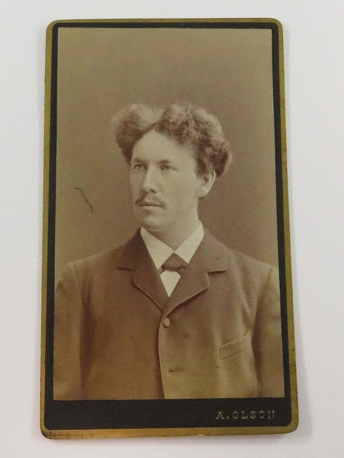 Antique CDV Wild Haired Man A. Olson Ostersund Sweden 4 1/8\