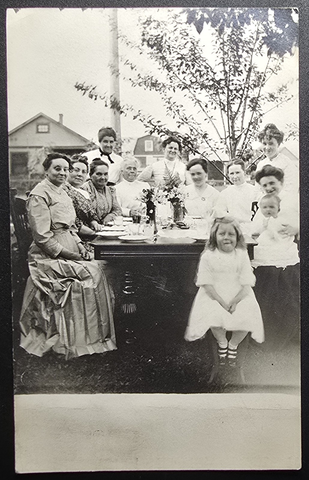 Antique RPPC Outdoor Family Gathering Women & Children Group Portrait c1910s