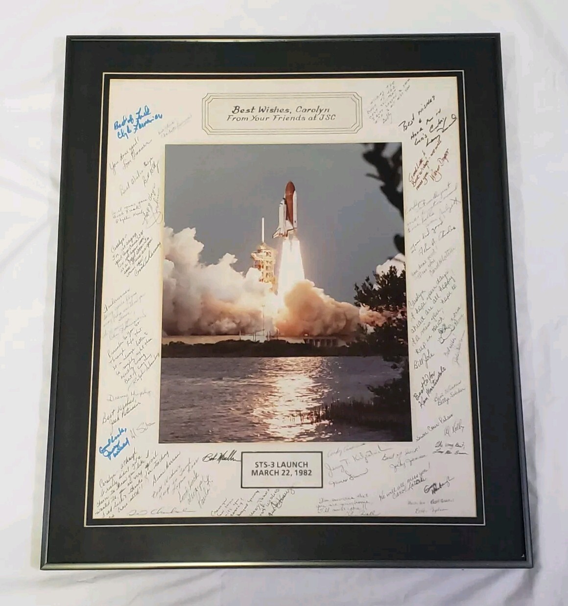 NASA STS 3 Space Shuttle SIGNED Autograph By Johnson Mission Control 1982 Framed